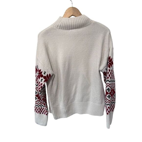 Christian Siriano White Christmas Argyle turtle Neck Ribbed Cuff Sweater Size L - Picture 7 of 13